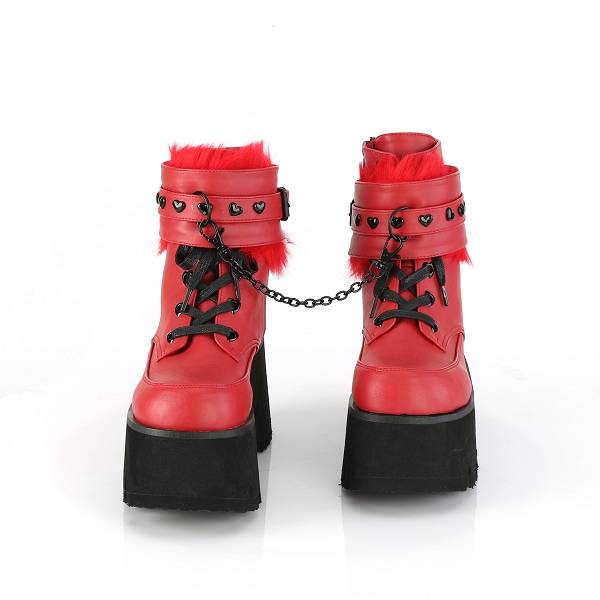 Demonia Women's Ashes-57 Platform Ankle Boots - Red Vegan Leather D0916-25US Clearance